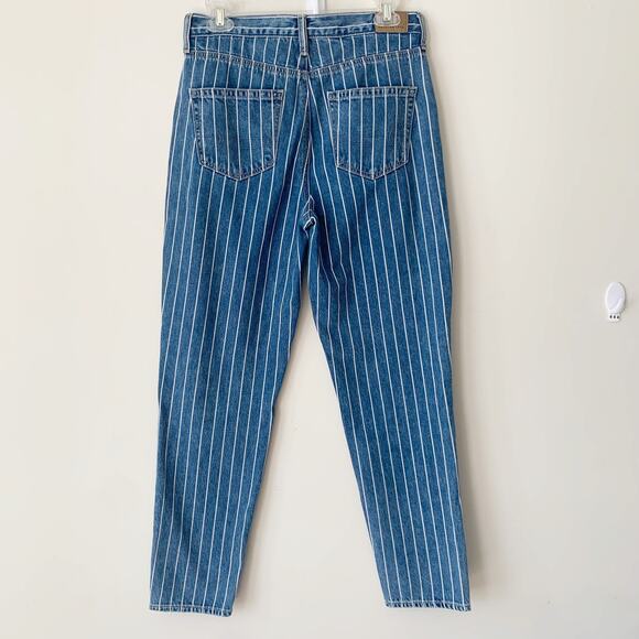 American Eagle Pinstripe Mom Jeans Blue Size 4 Denim High Rise Relaxed Preppy - Picture 3 of 6